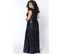 Celebrations by Sydney's Closet Women's V-Neck Sleeveless Sequin Maxi Dress