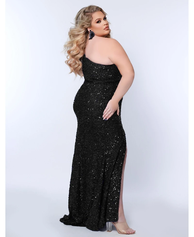 Sydney's Closet Women's One-Shoulder Sequin Evening Gown