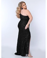 Sydney's Closet Women's One-Shoulder Sequin Evening Gown