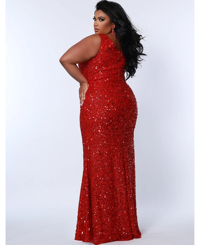 Sydney's Closet Women's One-Shoulder Sequin Evening Gown