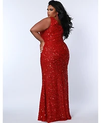 Sydney's Closet Women's One-Shoulder Sequin Evening Gown