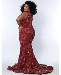 Johnathan Kayne for Sydney's Closet Women's Sequin Velvet Stylish Cut Out Prom Dress