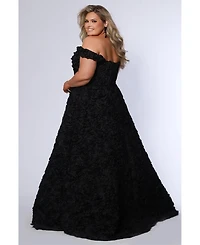 Sydney's Closet Women's Off The Shoulder Rosette A-Line Evening Gown
