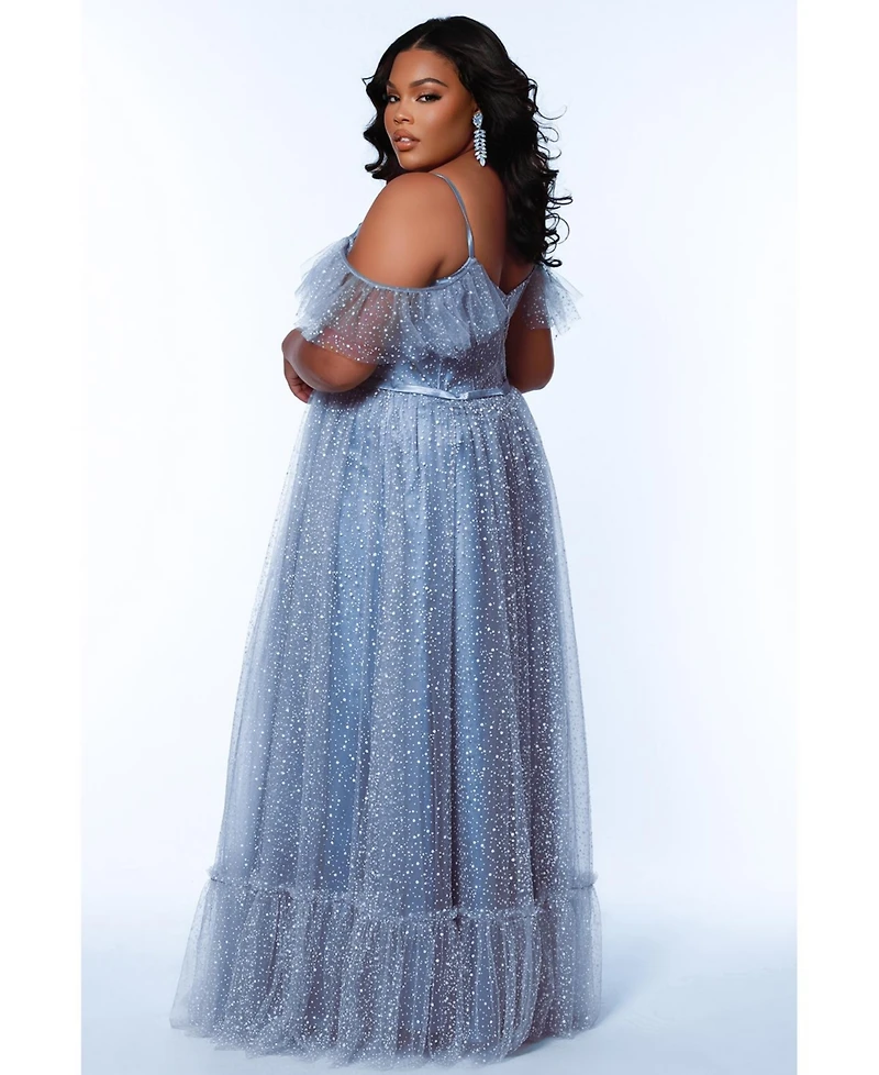 Sydney's Closet Women's V-Neckline Flutter Sleeve Slim A-line Gown