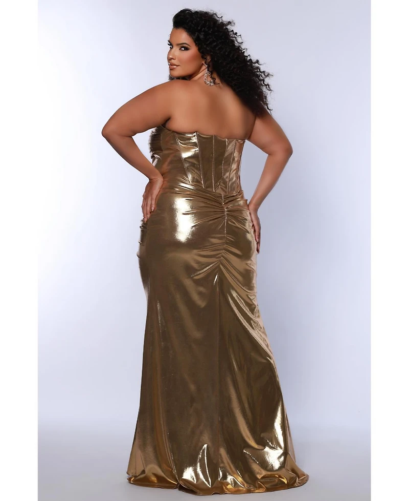 Sydney's Closet Women's Strapless Metallic Sweetheart Neckline Gown