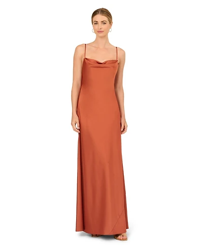 Adriana Women's Satin Cowl-Neck Sleeveless Long A-Line Dress