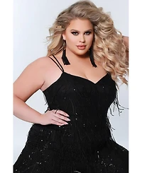 Sydney's Closet Women's Sequin Jumpsuit with Fringe