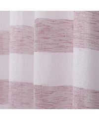 Kate Aurora Metallic Semi Sheer Rugby Striped Grommet Top Window Curtains - 38 in. W x 84 in. L, Blue