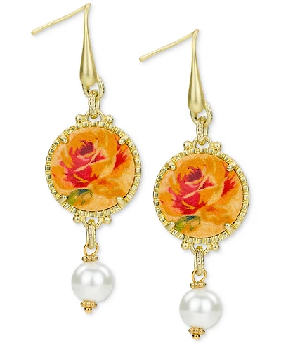 Patricia Nash Beaded Floral Gold-Tone Round Drop Earrings