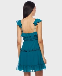 B Darlin Juniors' Flutter-Strap Chiffon Tiered A-Line Mini Dress