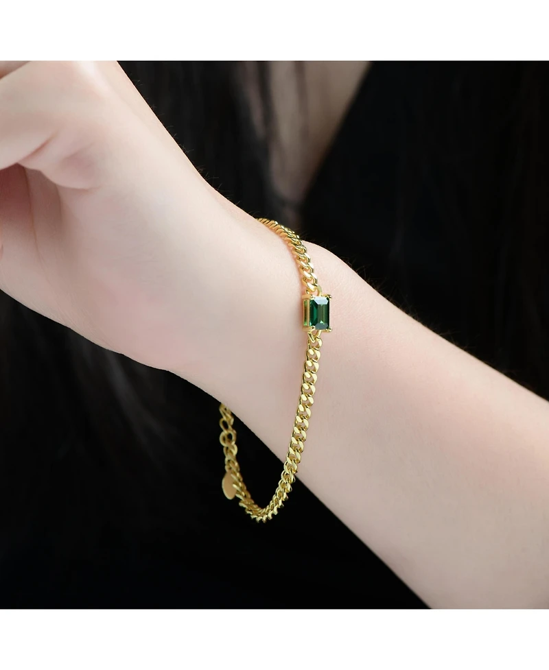 Rachel Glauber 14K Gold Plated with Green Cubic Zirconia Chain Bracelet