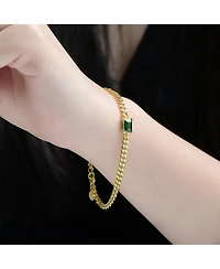 Rachel Glauber 14K Gold Plated with Green Cubic Zirconia Chain Bracelet