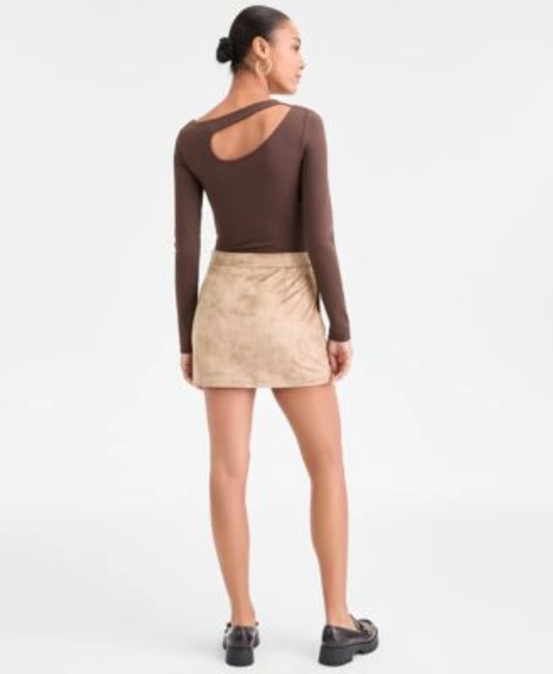 Guess Womens Eleanor Buckle Strap Top Camryn Faux Suede Mini Skirt