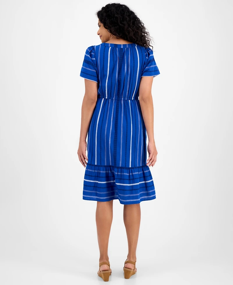 Style & Co Women's Jacquard Cotton Flutter-Sleeve Dress, Exclusively at Macy's