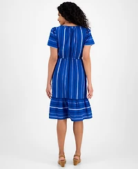 Style & Co Women's Jacquard Cotton Flutter-Sleeve Dress, Exclusively at Macy's