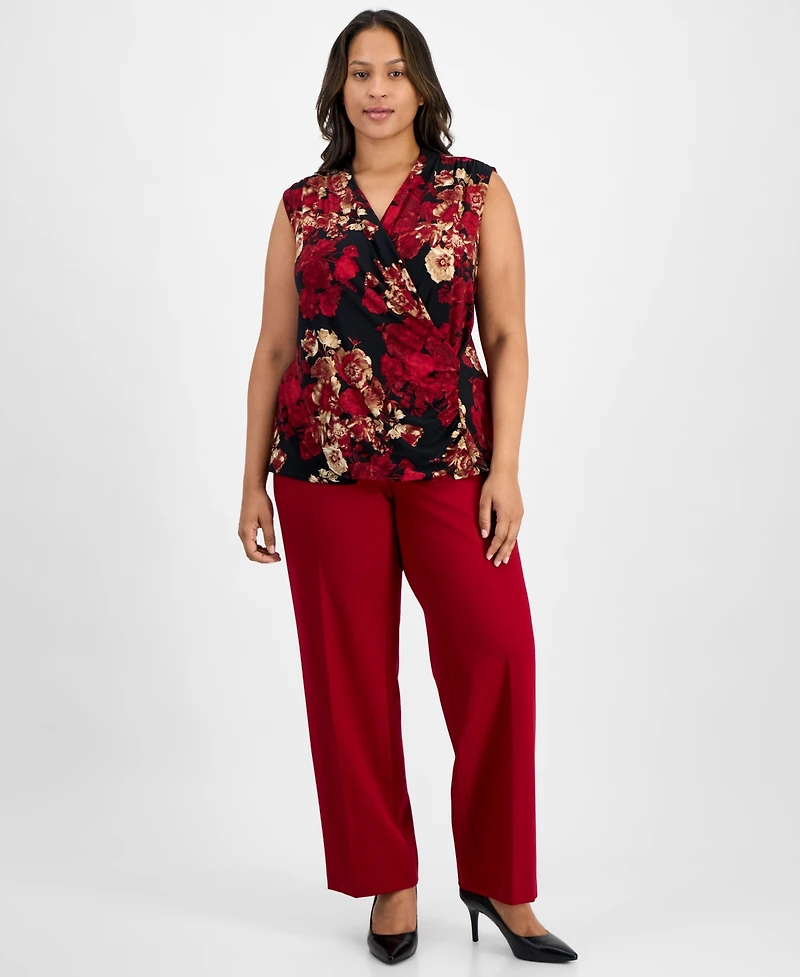 Anne Klein Plus Printed Sleeveless Faux-Wrap Top