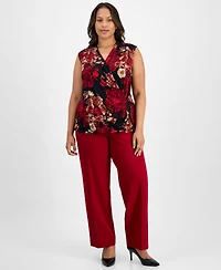 Anne Klein Plus Printed Sleeveless Faux-Wrap Top