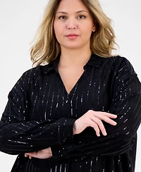 Anne Klein Plus Sequin Pinstripe Drop-Shoulder Tunic Shirt