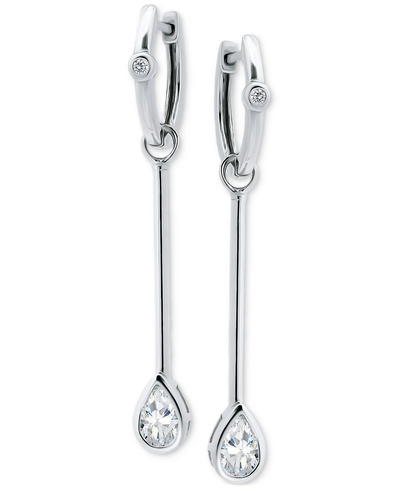 Giani Bernini Cubic Zirconia Pear Bezel Dangle Hoop Earrings in Sterling Silver, Exclusively at Macy's