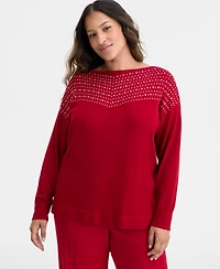 Ak Anne Klein Plus Embellished Boat-Neck Sweater