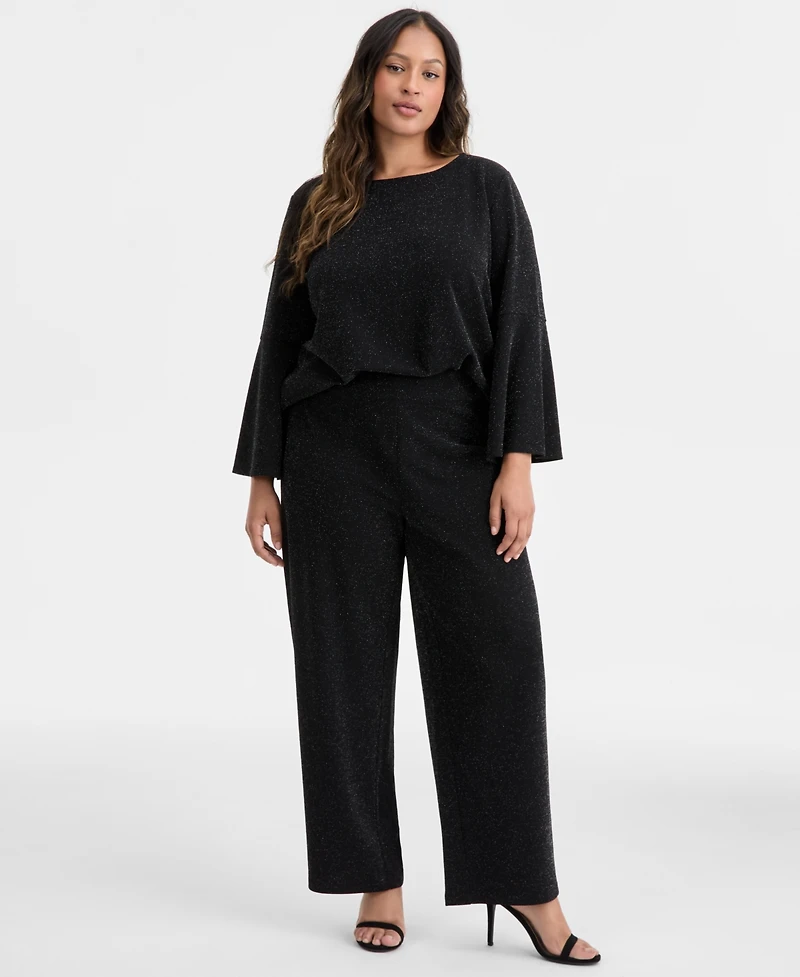 Ak Anne Klein Plus Wide-Leg Knit Pull-On Pants