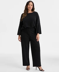 Ak Anne Klein Plus Wide-Leg Knit Pull-On Pants