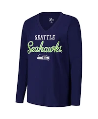 G-iii 4Her by Carl Banks Women's College Navy Seattle Seahawks Post Season Long Sleeve V-Neck T-Shirt