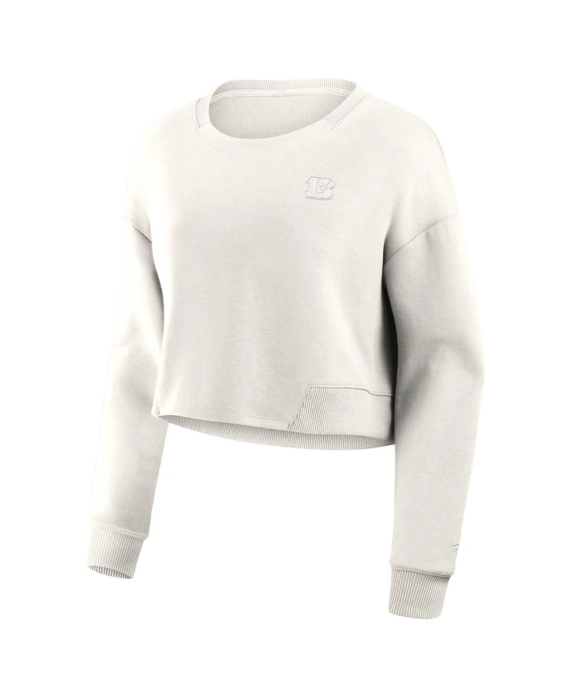 Fanatics Women's Cream Cincinnati Bengals Studio Tri-Blend Cropped Pullover Sweatshirt