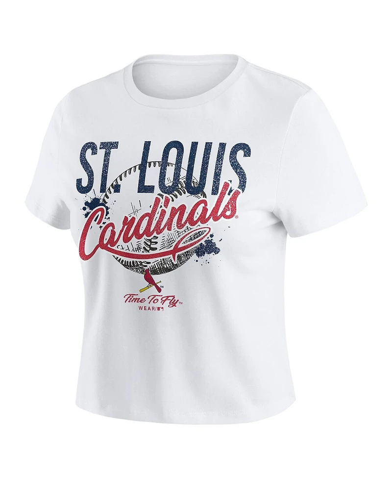 Wear by Erin Andrews Women's White St. Louis Cardinals Distressed Cropped Baby T-Shirt