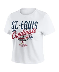 Wear by Erin Andrews Women's White St. Louis Cardinals Distressed Cropped Baby T-Shirt