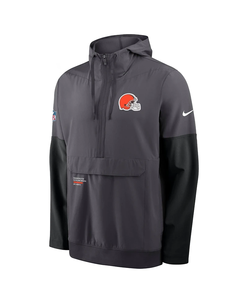 Nike Men's Anthracite Cleveland Browns Sideline Anorak Half-Zip Hoodie Jacket
