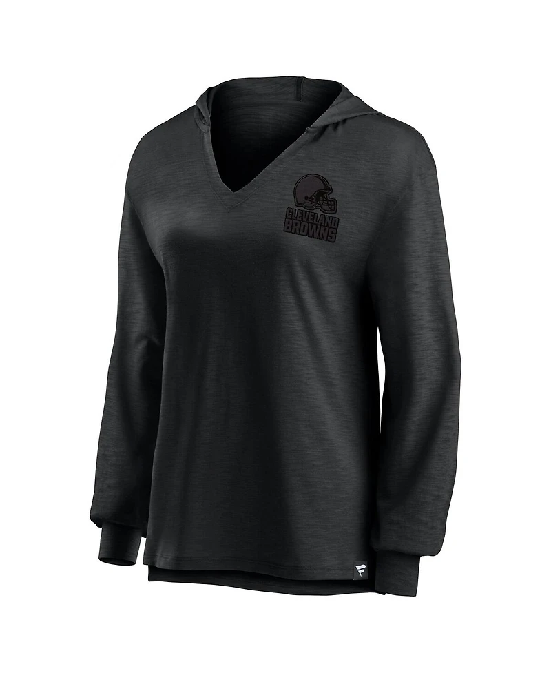 Fanatics Women's Cleveland Browns Blackout Slub Hoodie V-Neck Long Sleeve T-Shirt