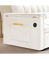 Streamdale Furniture Foldable Velvet Sofa Bed with Usb Desk (Beige)