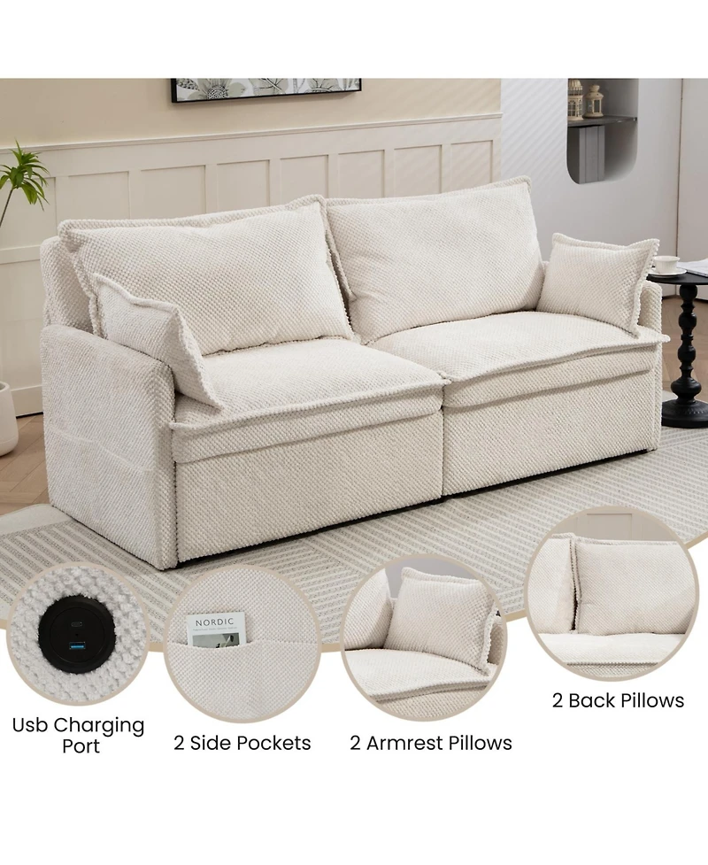 Streamdale Furniture Pull-Out Corduroy Sleeper Sofa Bed w/ Storage & Usb