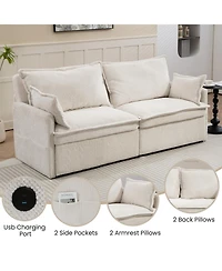 Streamdale Furniture Pull-Out Corduroy Sleeper Sofa Bed w/ Storage & Usb