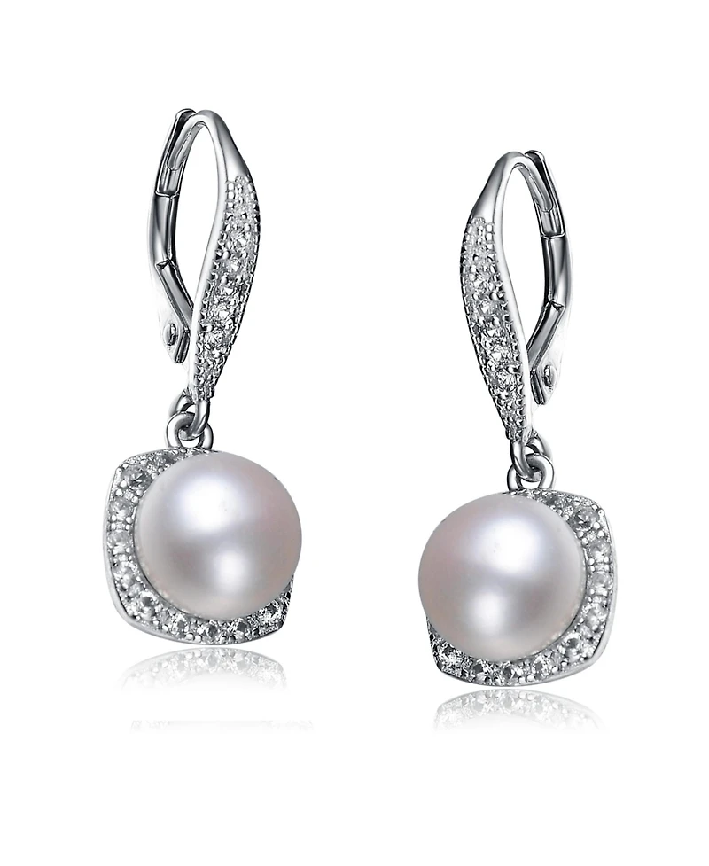 Genevive Cz Sterling Silver Pearl Drop Earrings
