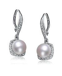 Genevive Cz Sterling Silver Pearl Drop Earrings