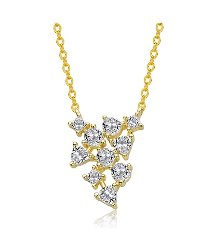 Genevive Sterling Silver 14K Gold Plated with Clear Cubic Zirconia Cluster Statement Necklace