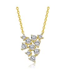 Genevive Sterling Silver 14K Gold Plated with Clear Cubic Zirconia Cluster Statement Necklace