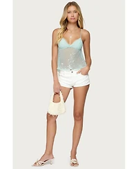 Edikted Women's Sequin Sheer Mesh Babydoll Top