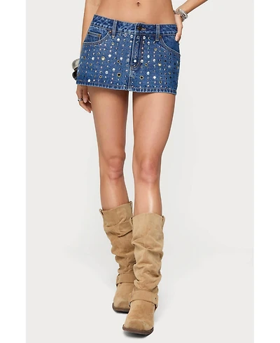 Edikted Womens Studded Grommet Denim Mini Skort
