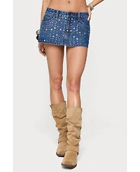 Edikted Womens Studded Grommet Denim Mini Skort