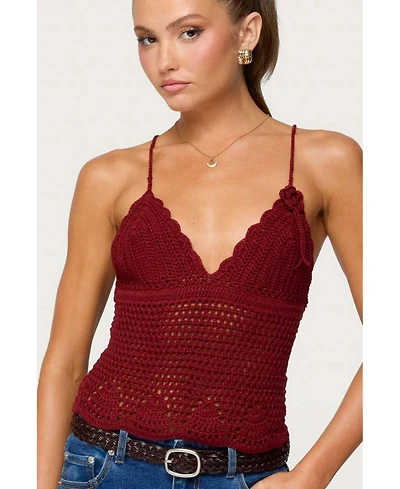 Edikted Women's Delila Crochet V Neck Top