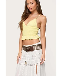 Edikted Womens Evy Embroidered Peplum Scrunch Top