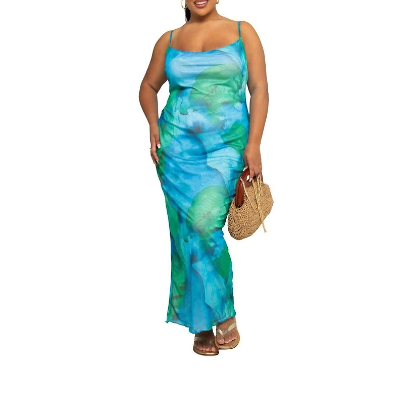 Fashion-szn Curve Women's Abstract Print Mesh Maxi Dress