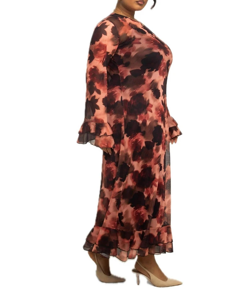 Fashion-szn Curve Women's Floral Print Mesh Maxi Dress