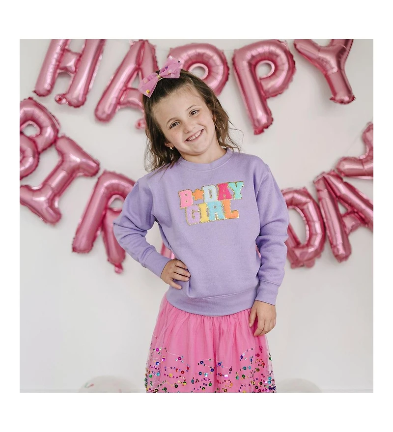 Sweet Wink Little and Big Girls Birthday Girl Patch Sweatshirt