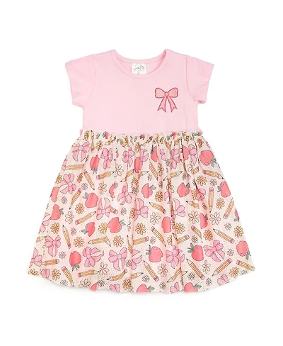 Sweet Wink Little and Big Girls Back To School Cutie Patch Short Sleeve Tutu Dress