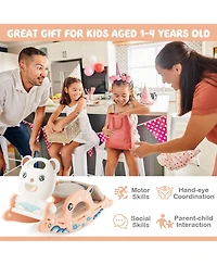 Gymax 4-in-1 Kids Slide Rocking Toy Slide Rocking Horse w/Basketball Hoop Rings