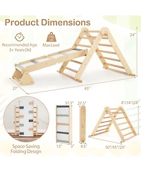 Gymax 3-in-1 Pikler Triangle Climbing Set Kids Montessori Climbing Toys Wooden Climber